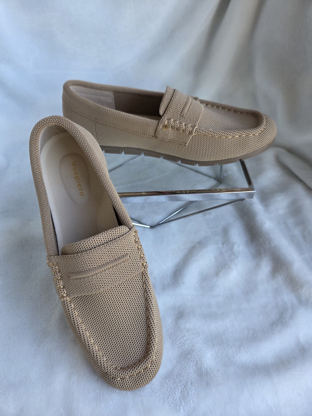 Vespiero Knit Penny Loafers Beige Slip On Comfort Flats Women Size 7